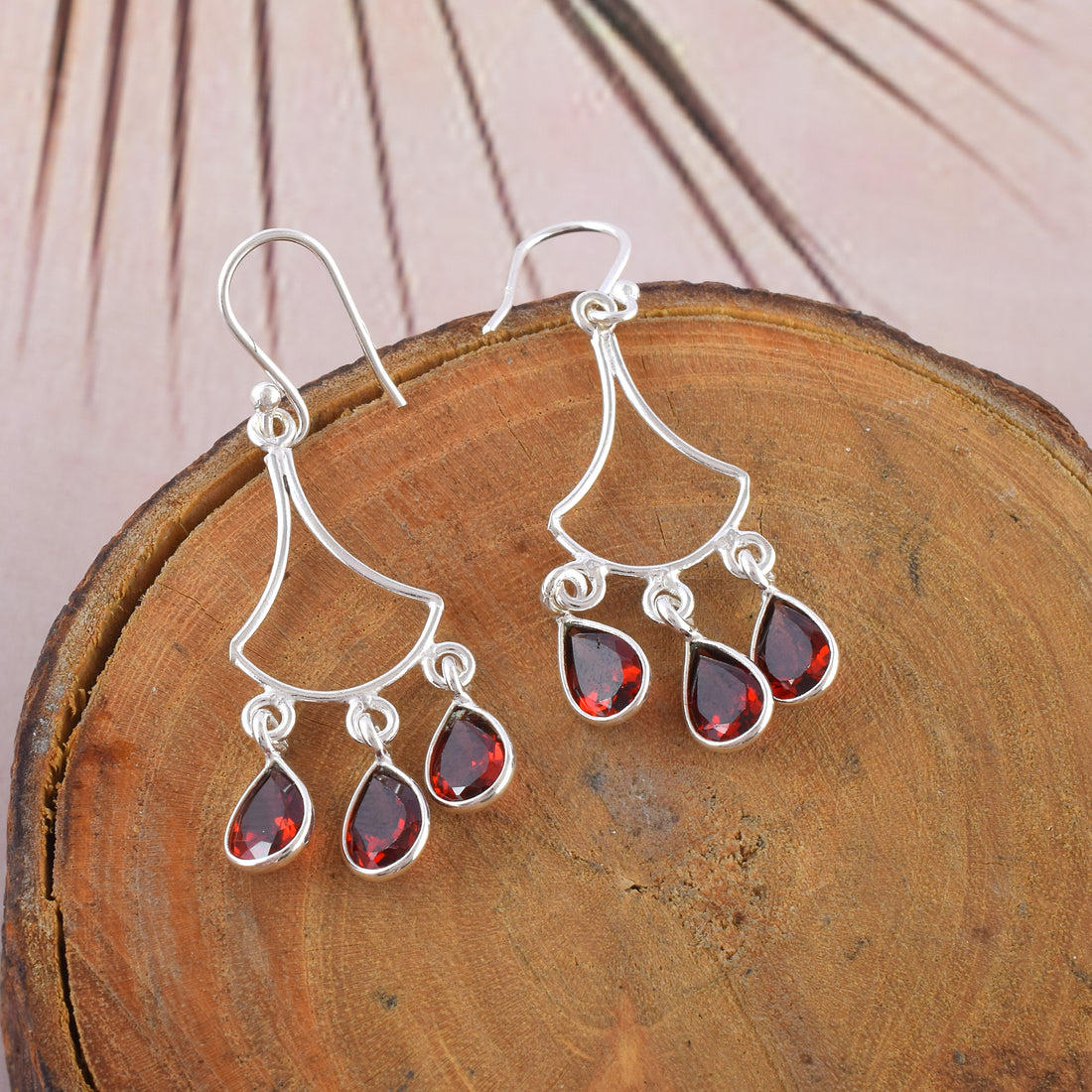 Red Garnet Multi-Stone Drop Earrings