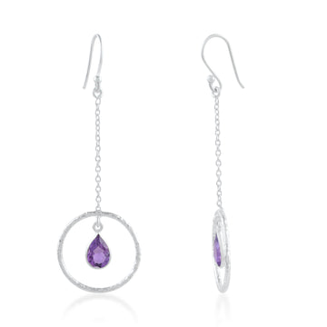 Natural Amethyst Hammered Circle Earrings