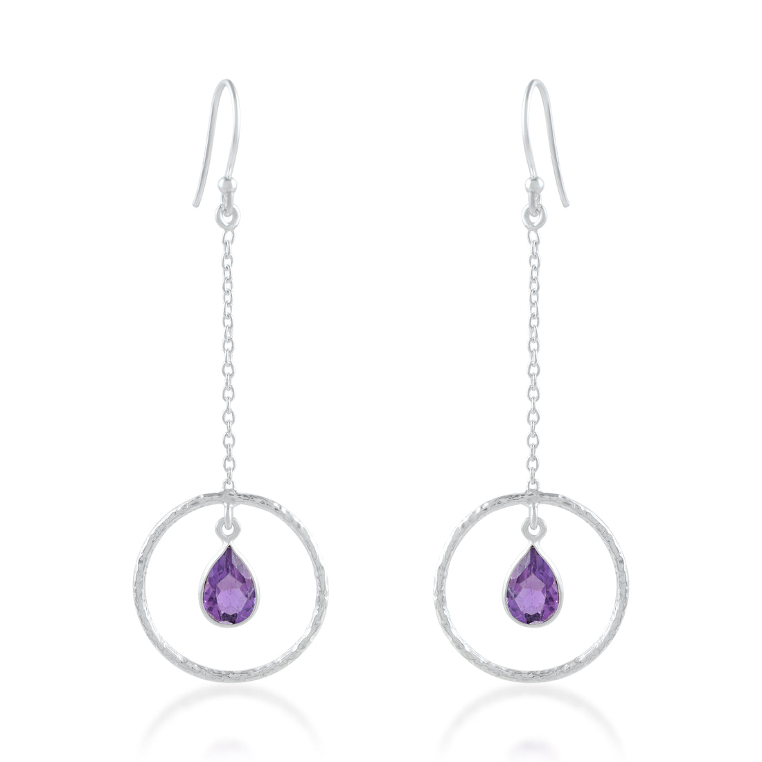 Natural Amethyst Hammered Circle Earrings