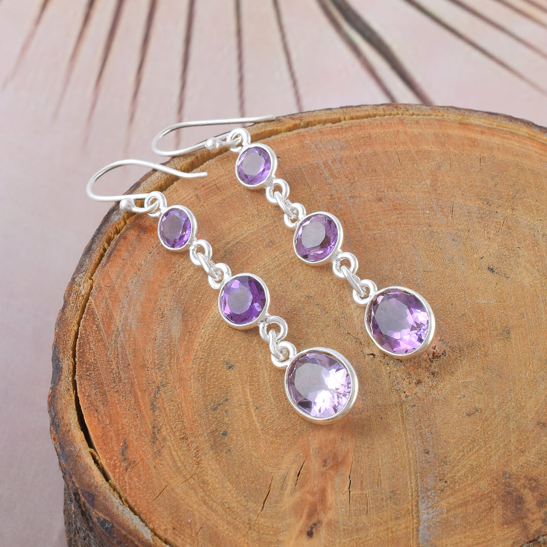Royal Amethyst Triple-Stone Linear Dangles