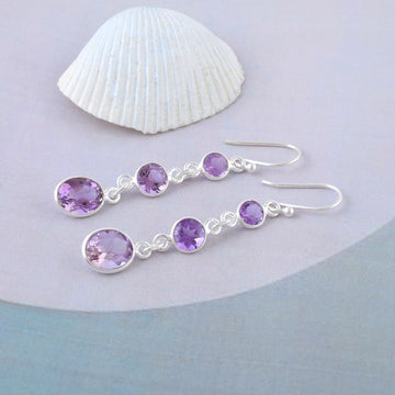 Royal Amethyst Triple-Stone Linear Dangles