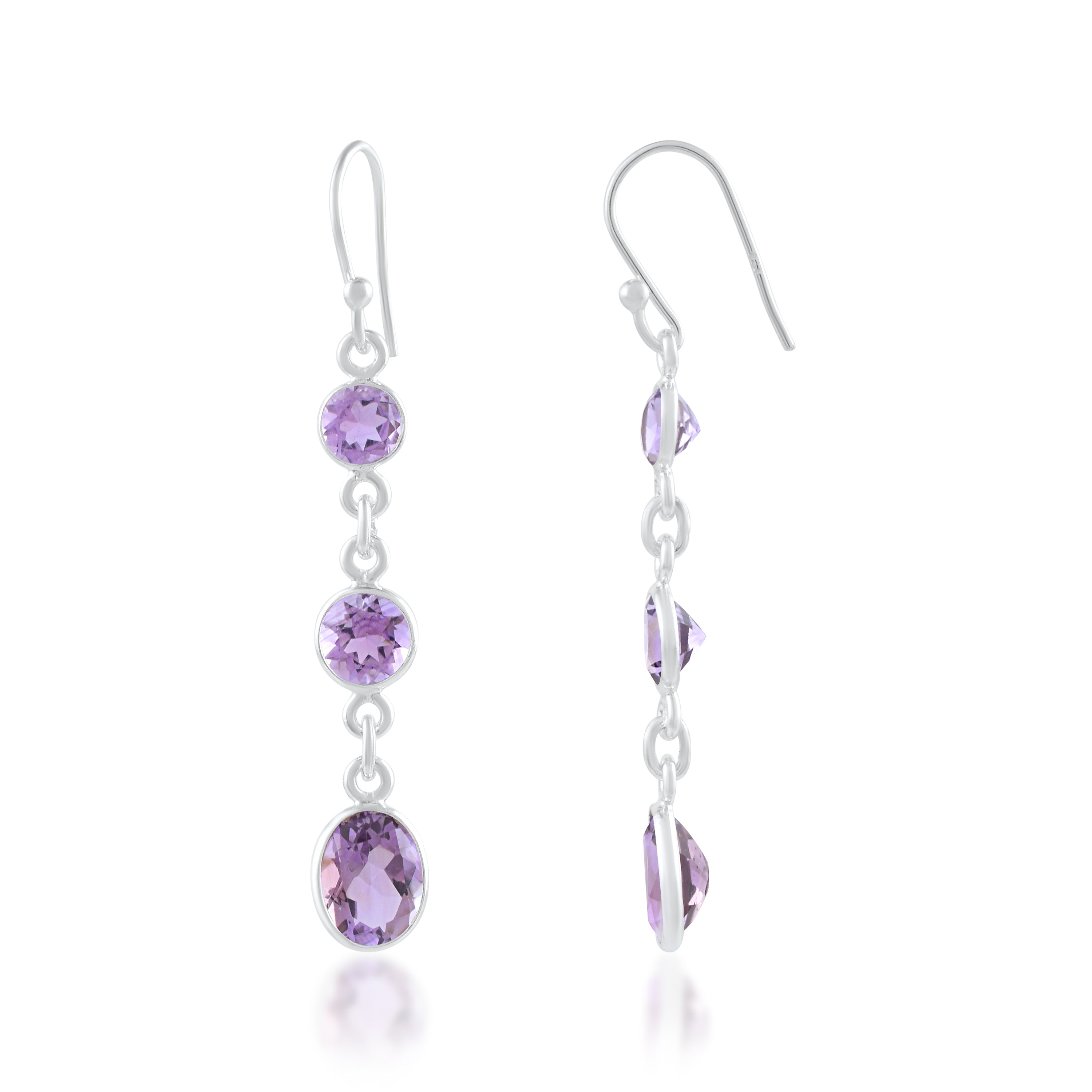 Royal Amethyst Triple-Stone Linear Dangles