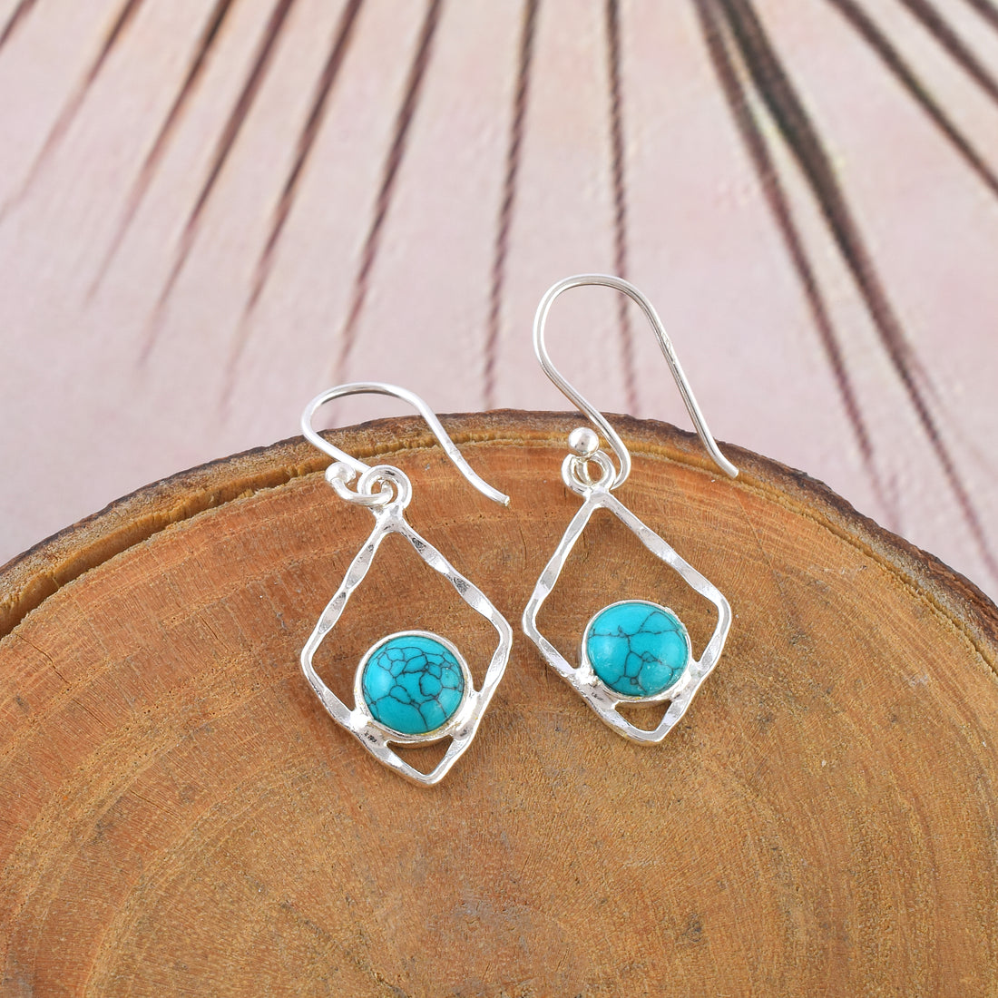 Modern Turquoise Rhombus Silver Earrings