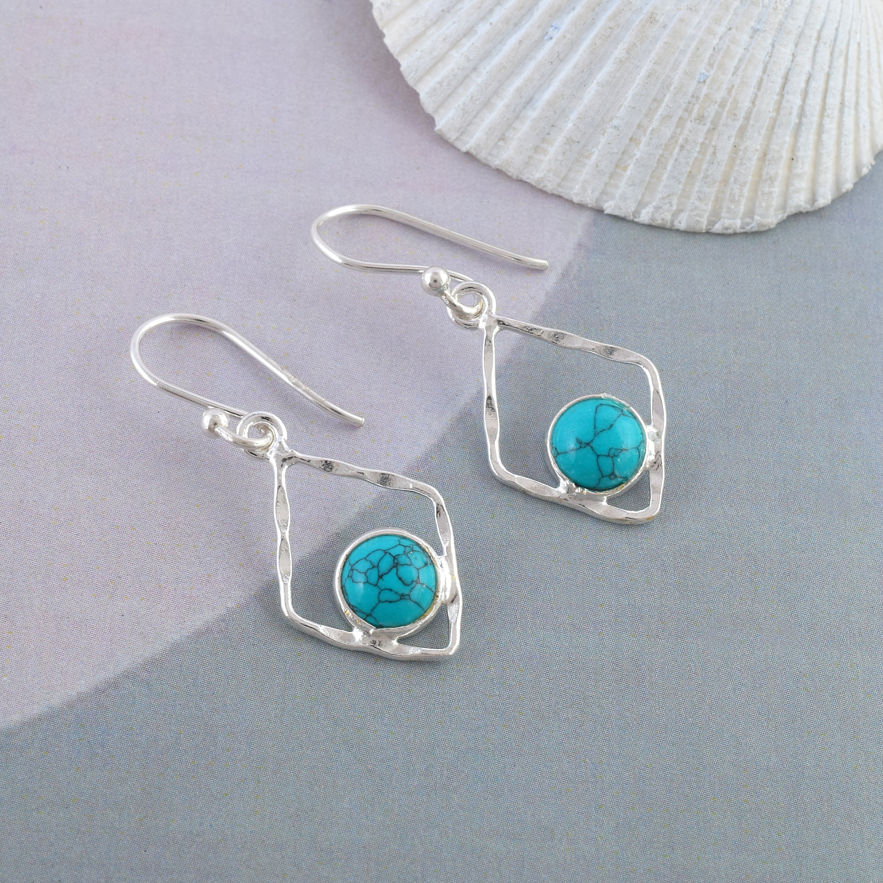 Modern Turquoise Rhombus Silver Earrings