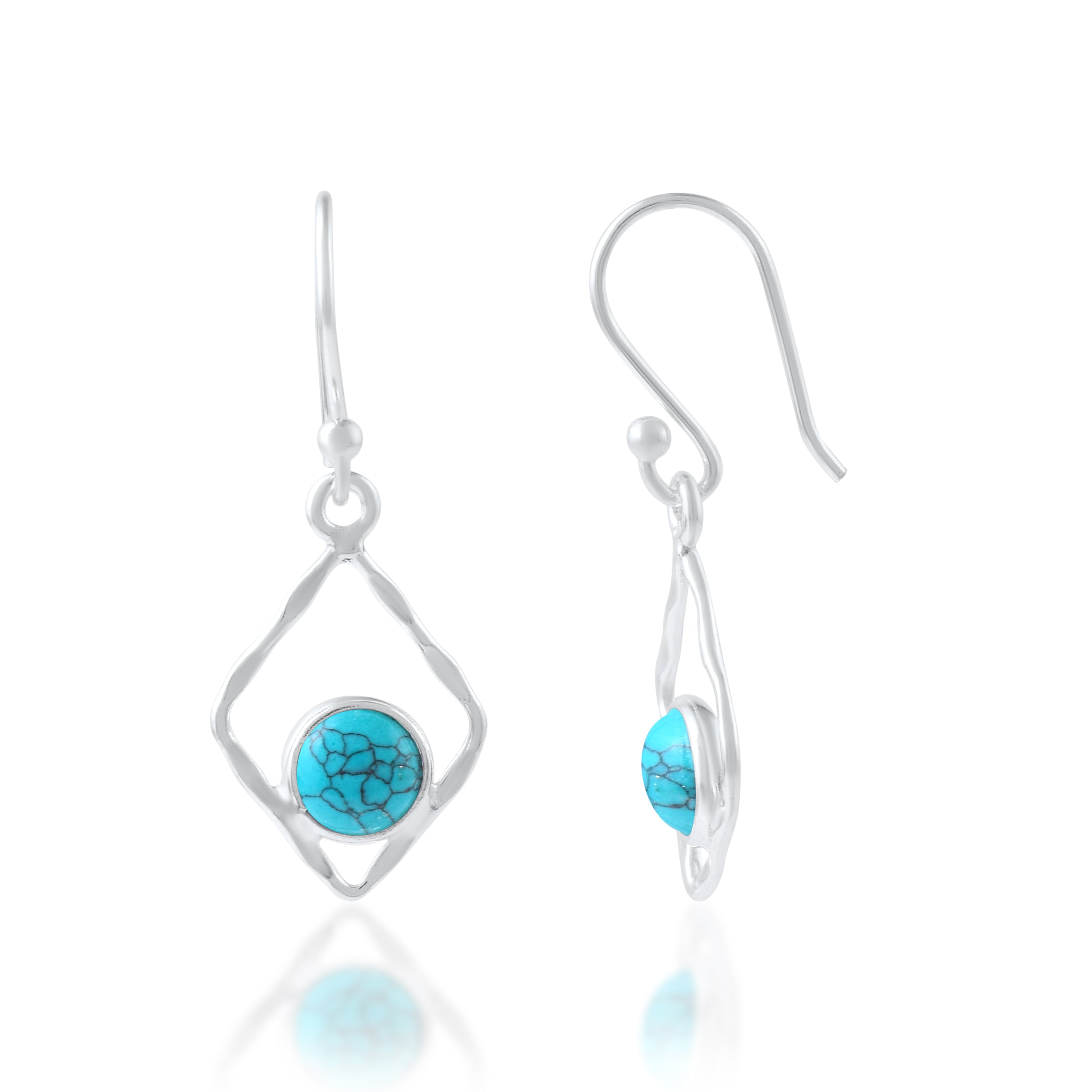 Modern Turquoise Rhombus Silver Earrings