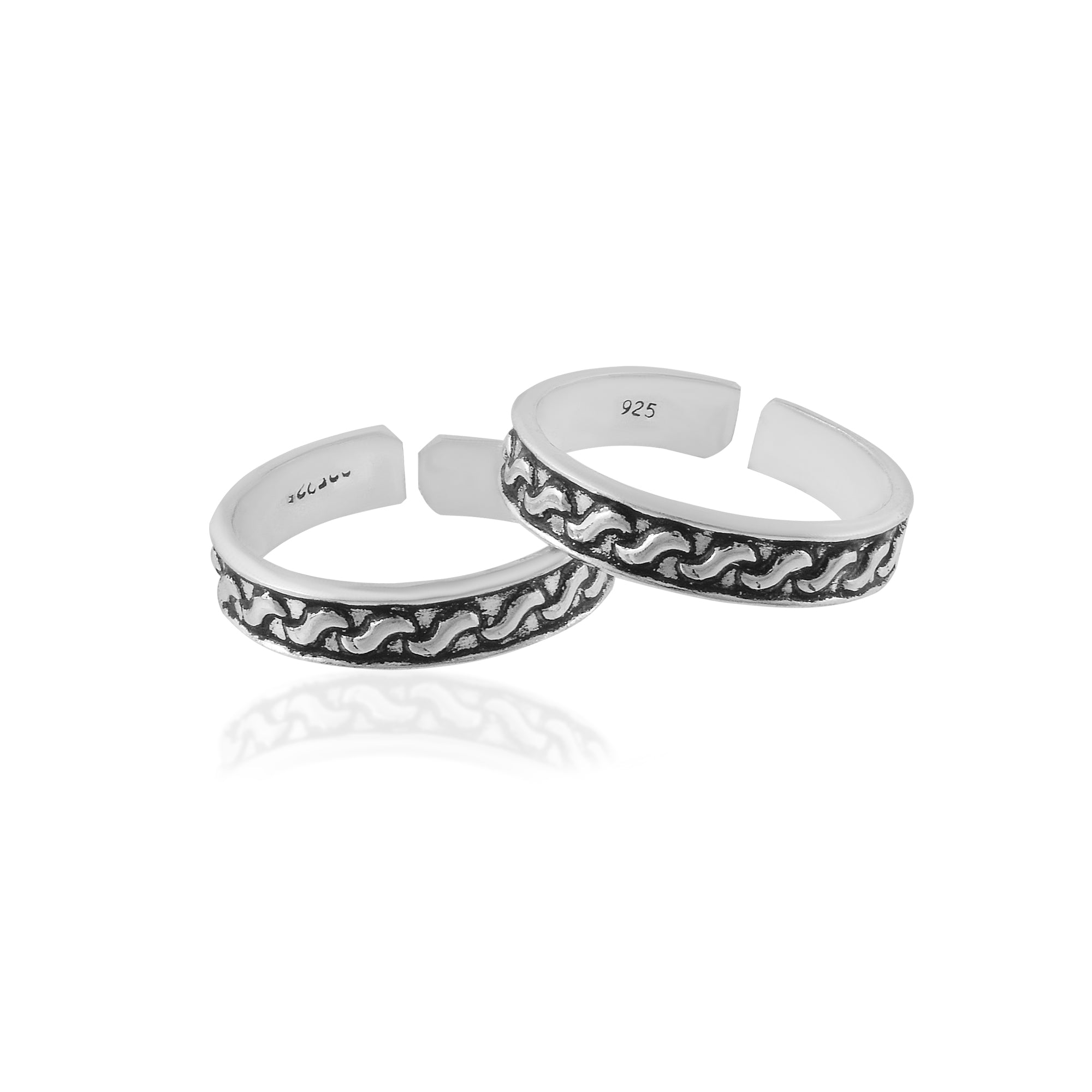 Silver Wave Pattern Toe Rings