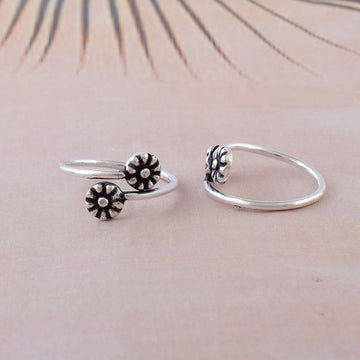 Silver Twin Flower Toe Rings
