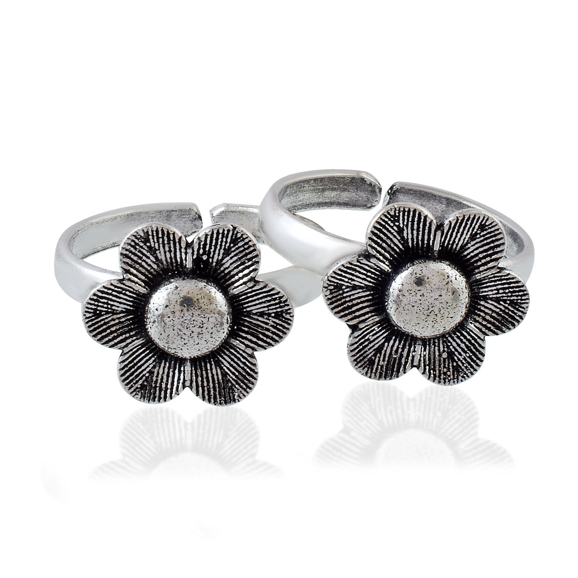Vintage Floral Oxidized Silver Toe Rings