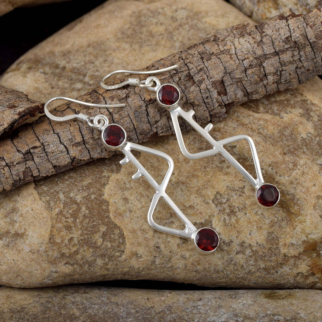 Garnet Silver Dangles Earring