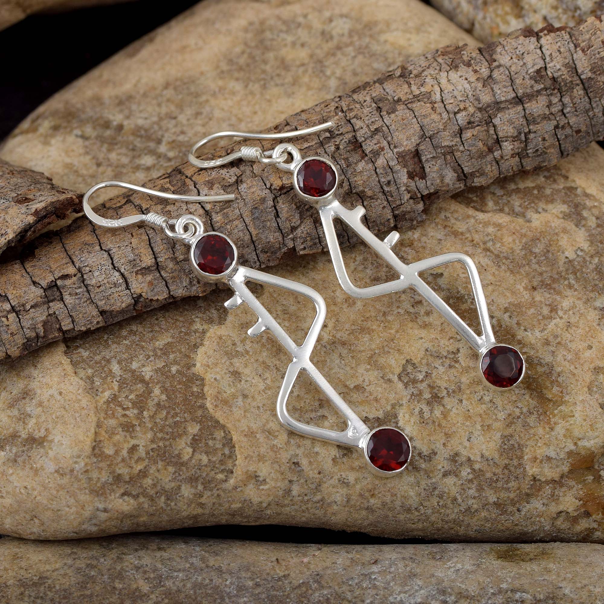 Garnet Silver Dangles Earring