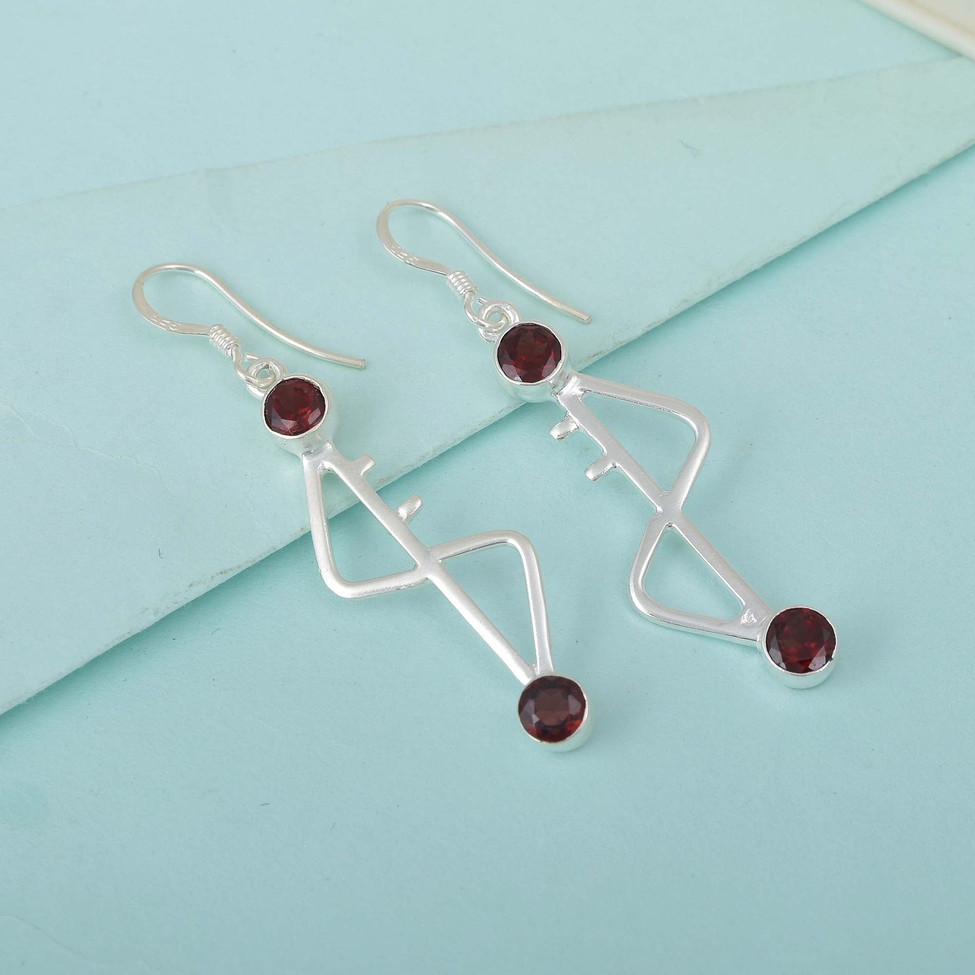 Garnet Silver Dangles Earring