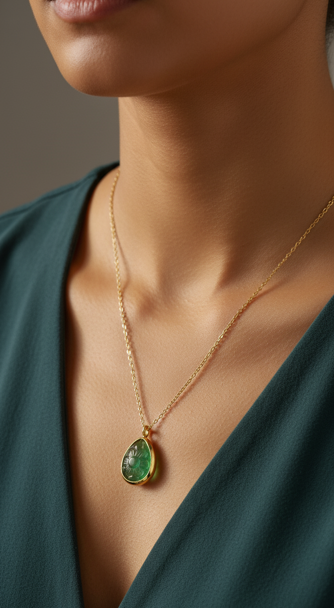 Gold Emerald Pear Drop Gold Plated Pendant
