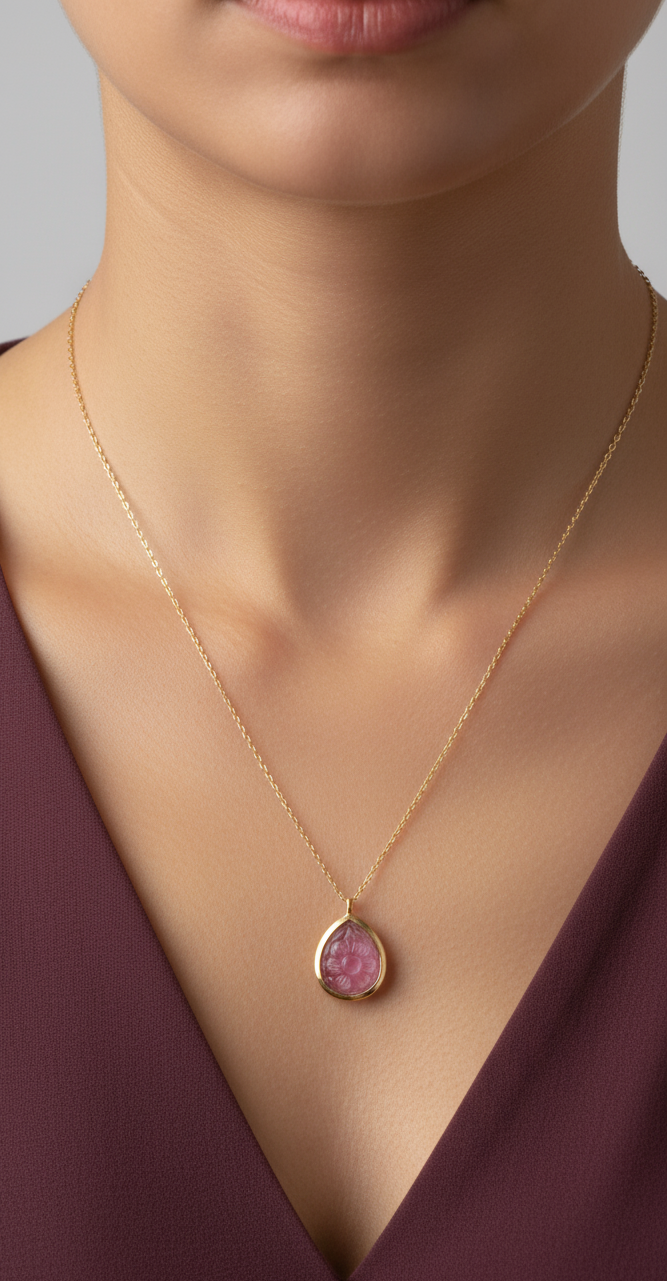 Gold Ruby Rose Pear Drop Gold Plated Pendant