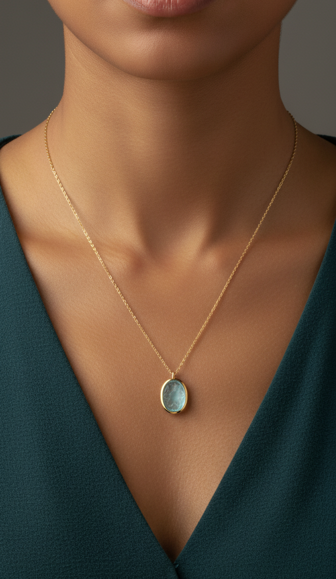 Carved Green Tourmaline Gold Plated Pendant