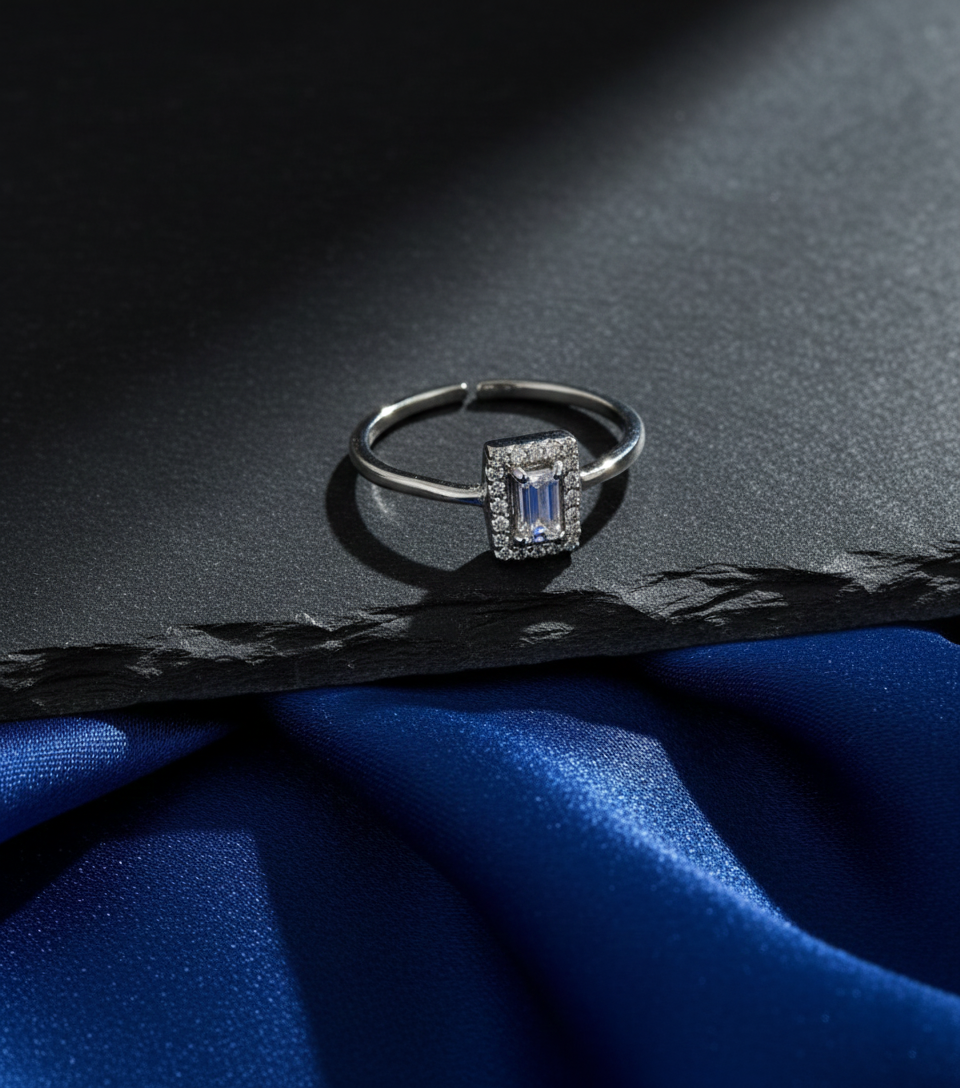 Emerald-Cut Style CZ Halo Ring