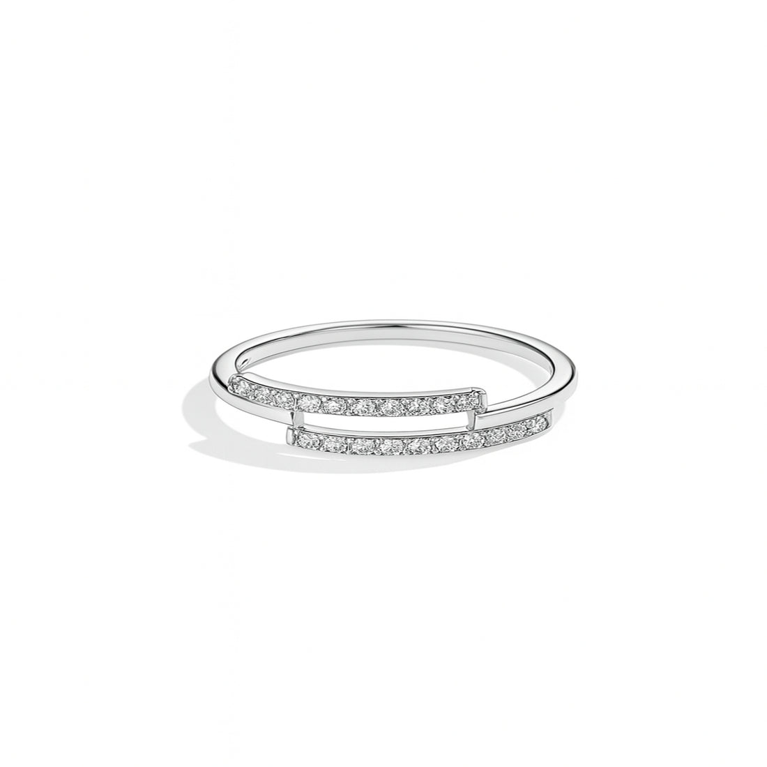 Parallel Line Sparkling CZ Silver Ring