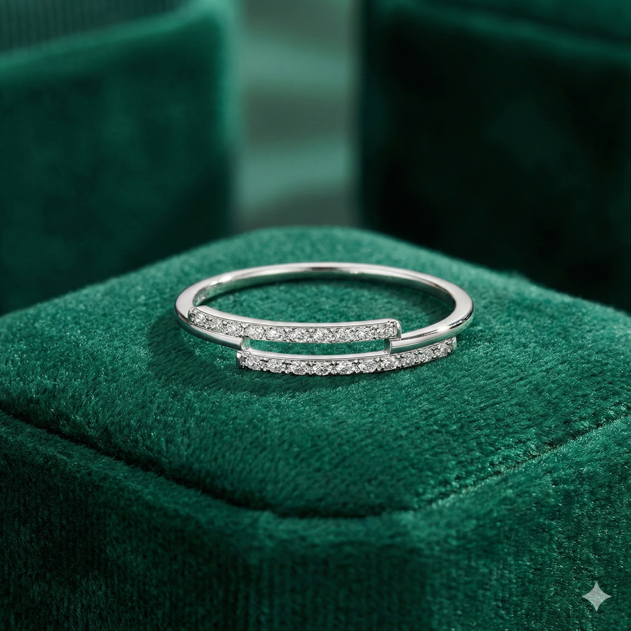 Parallel Line Sparkling CZ Silver Ring