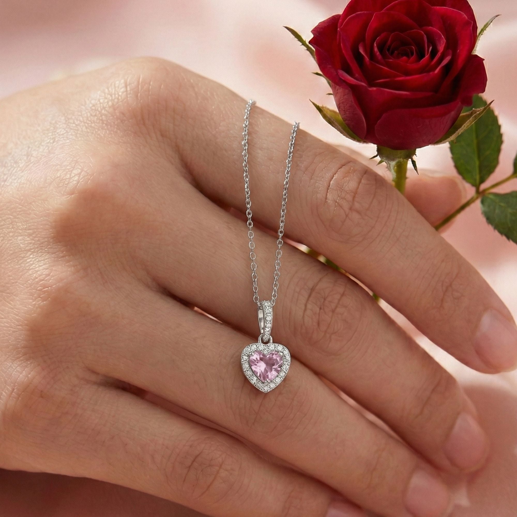 Sparkling Pink Zircon Heart Charm