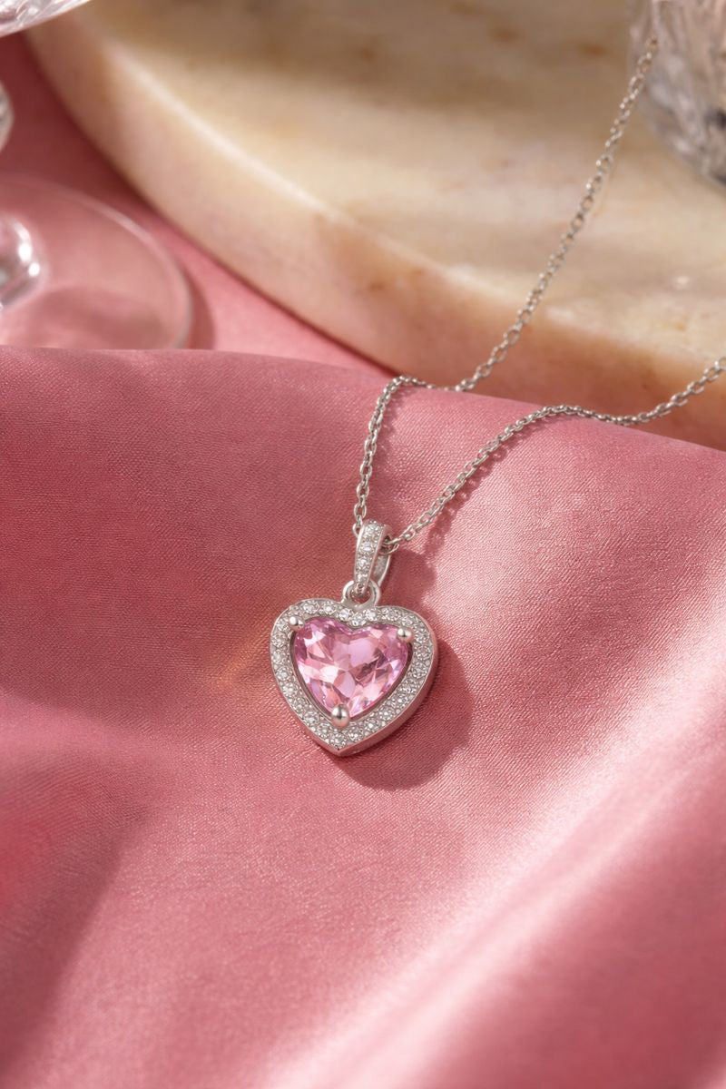Sparkling Pink Zircon Heart Charm