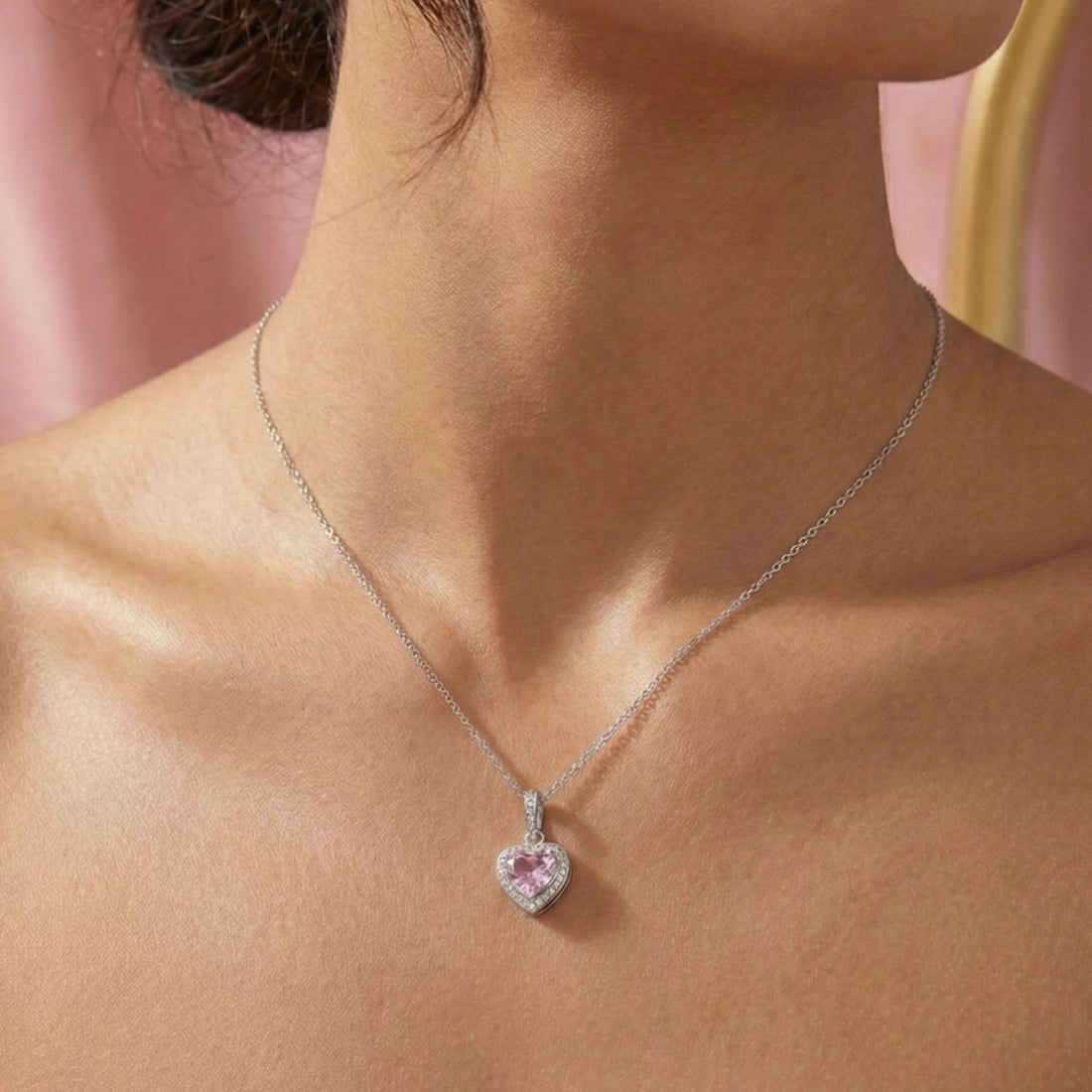 Sparkling Pink Zircon Heart Charm