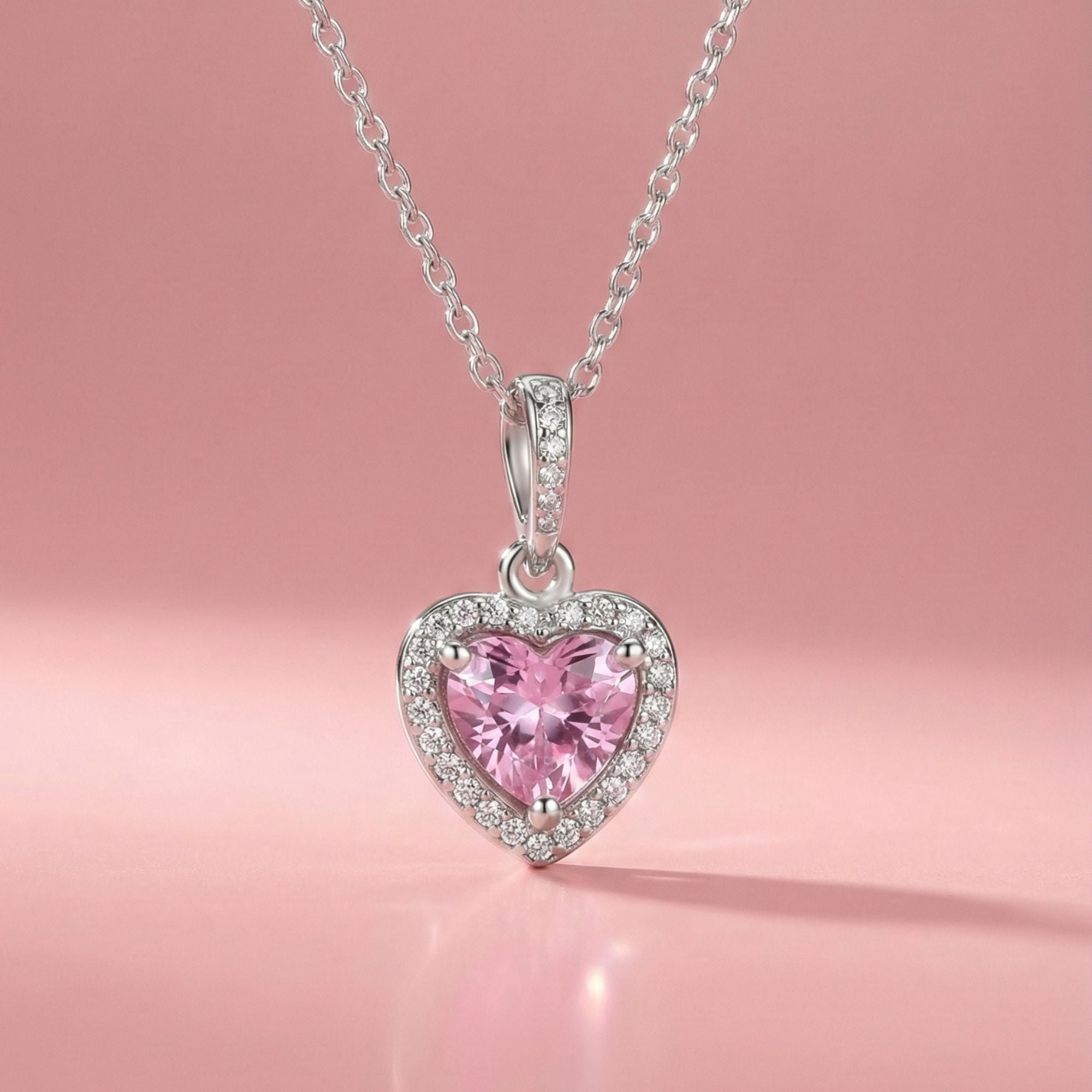 Sparkling Pink Zircon Heart Charm