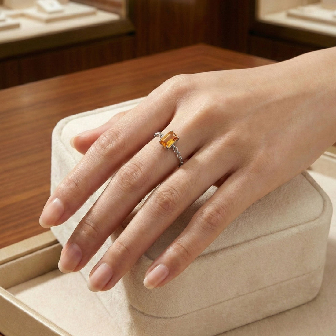 Radiant Yellow Stone Finger Chain Ring