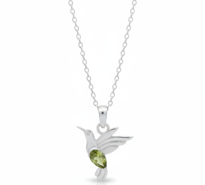Green Peridot Bird Silver Necklace