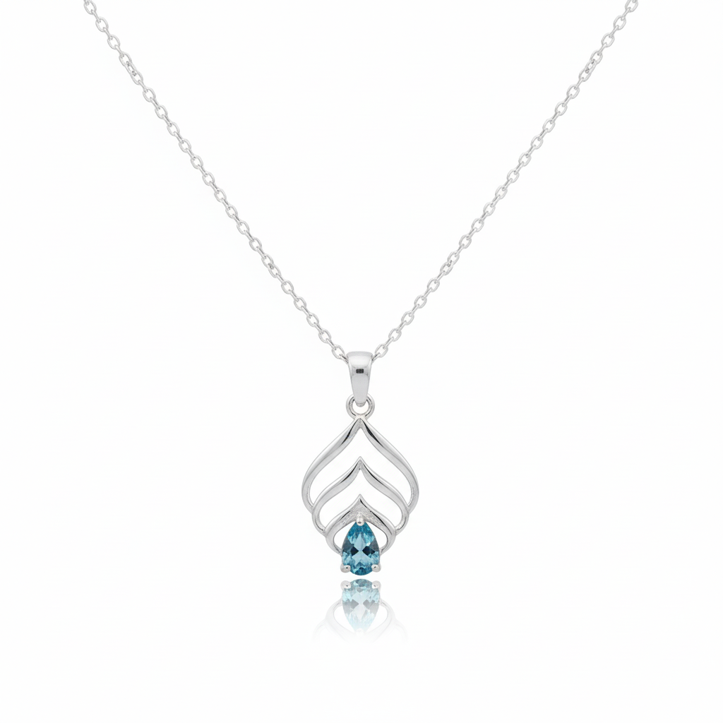 Natural Blue Topaz Silver Necklace