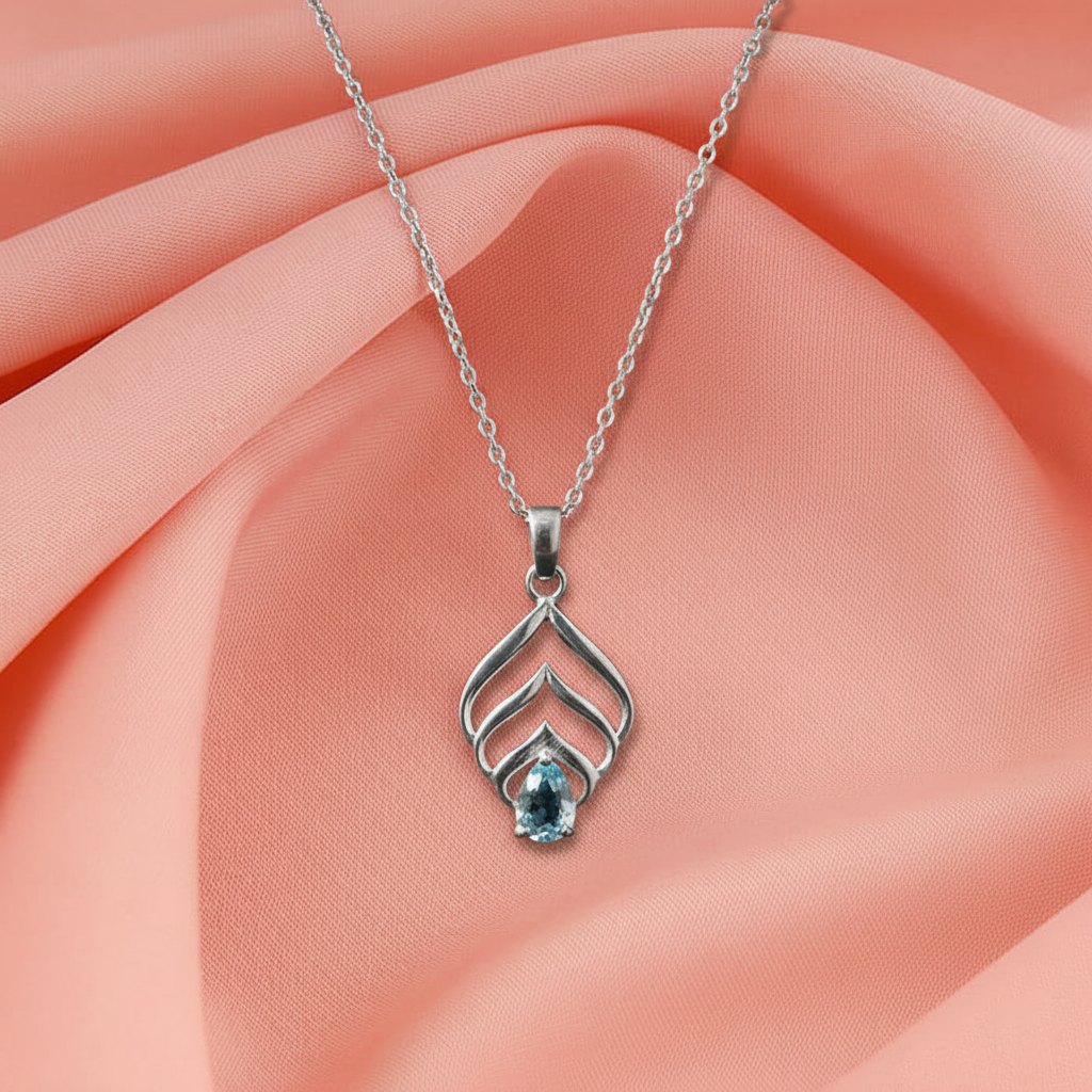 Natural Blue Topaz Silver Necklace