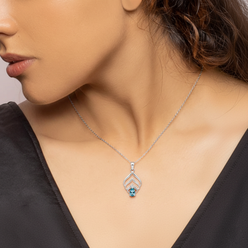Natural Blue Topaz Silver Necklace
