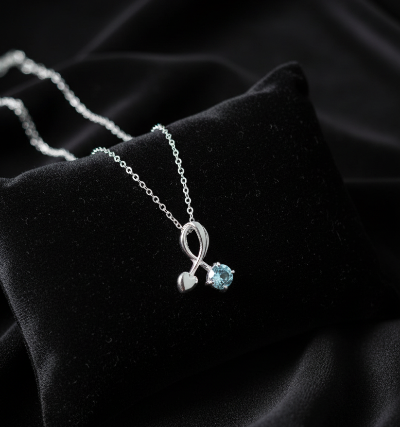 Silver Heart & Ribbon Necklace