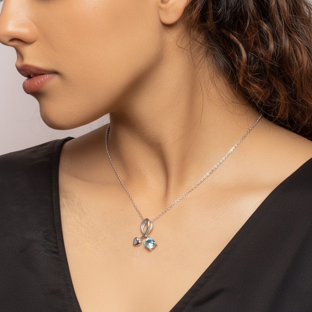 Silver Heart & Ribbon Necklace