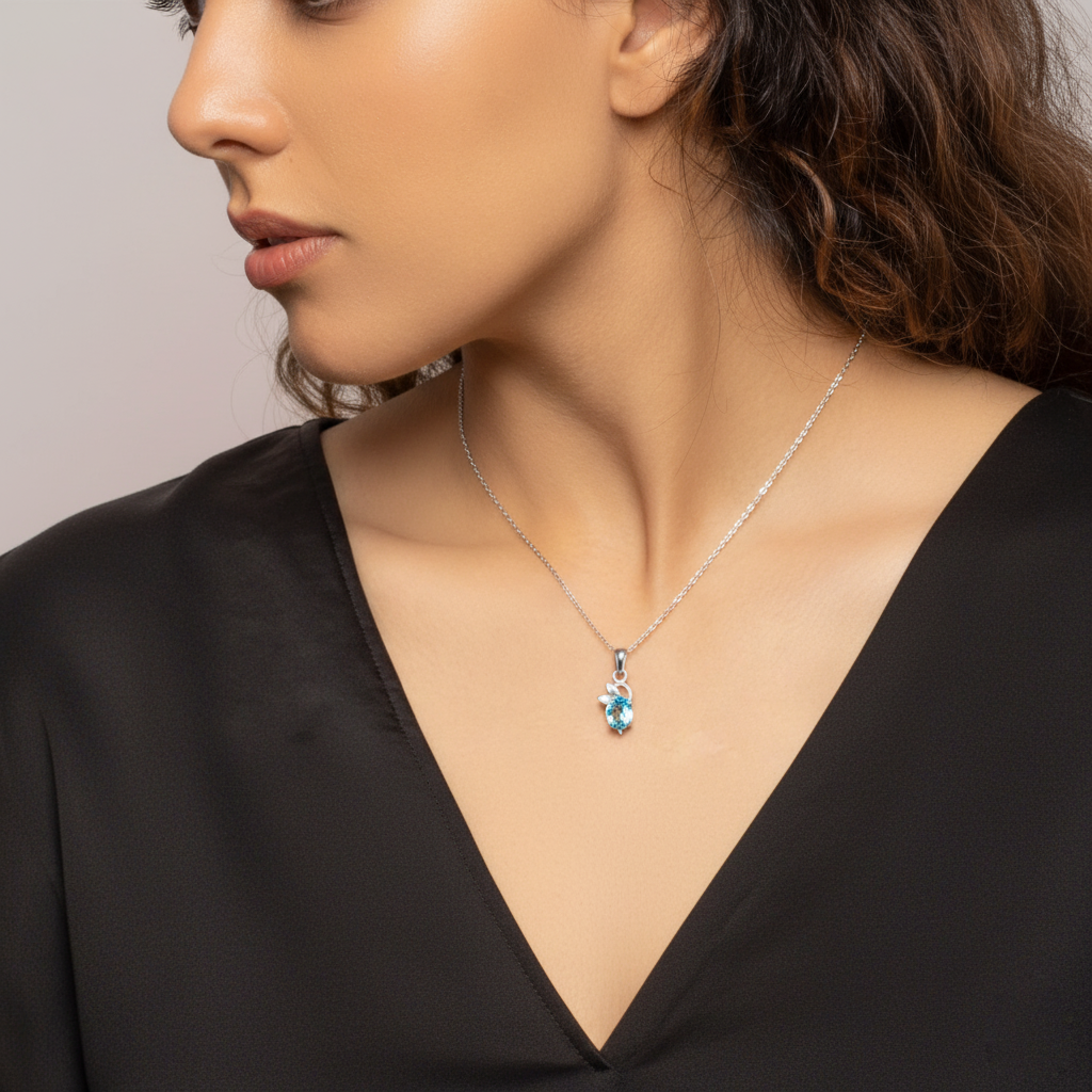 Blue Topaz Sterling Silver Necklace