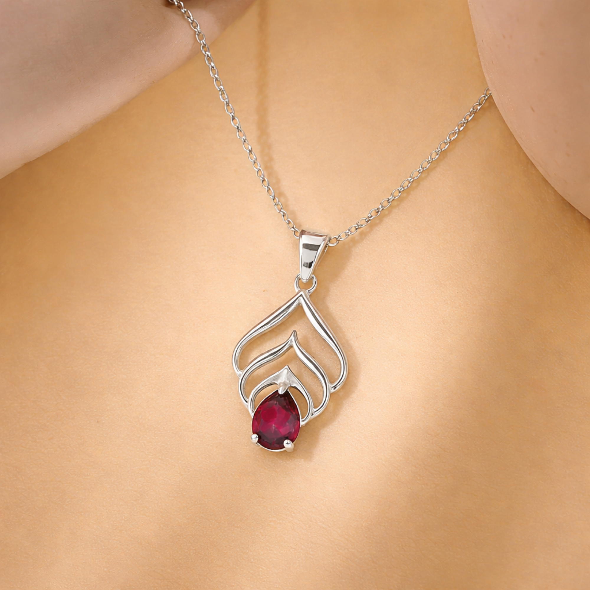 Natural Garnet Silver Pendant