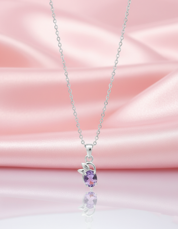 Purple Amethyst Silver Petal Pendant
