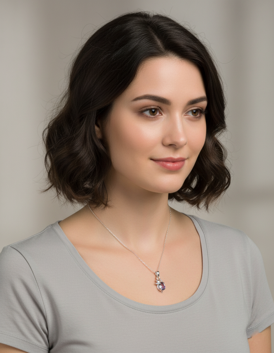 Purple Amethyst Silver Petal Pendant