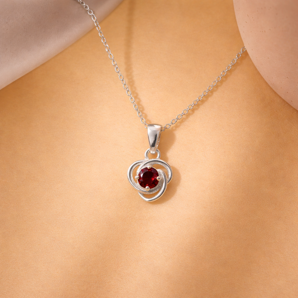 Natural Garnet Sterling Silver Necklace