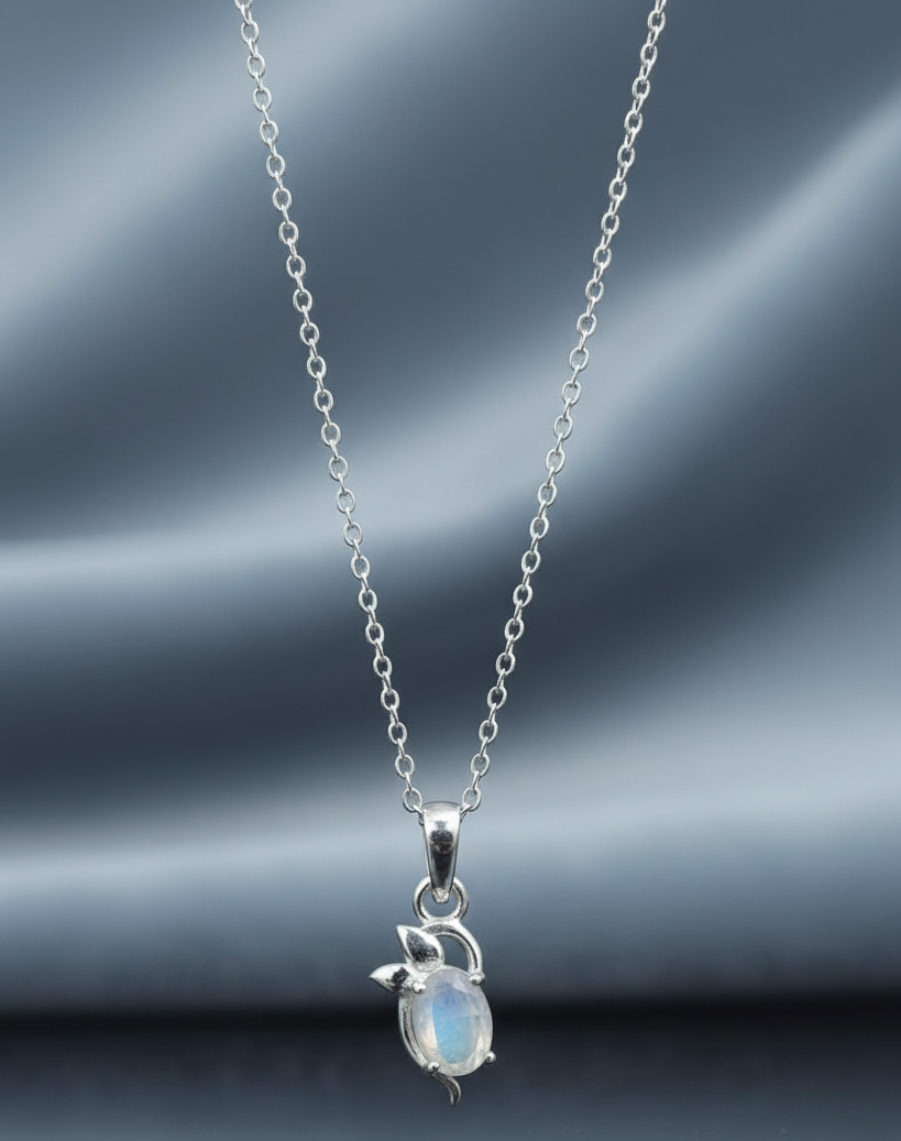 Minimalist Moonstone Silver Petal Necklace