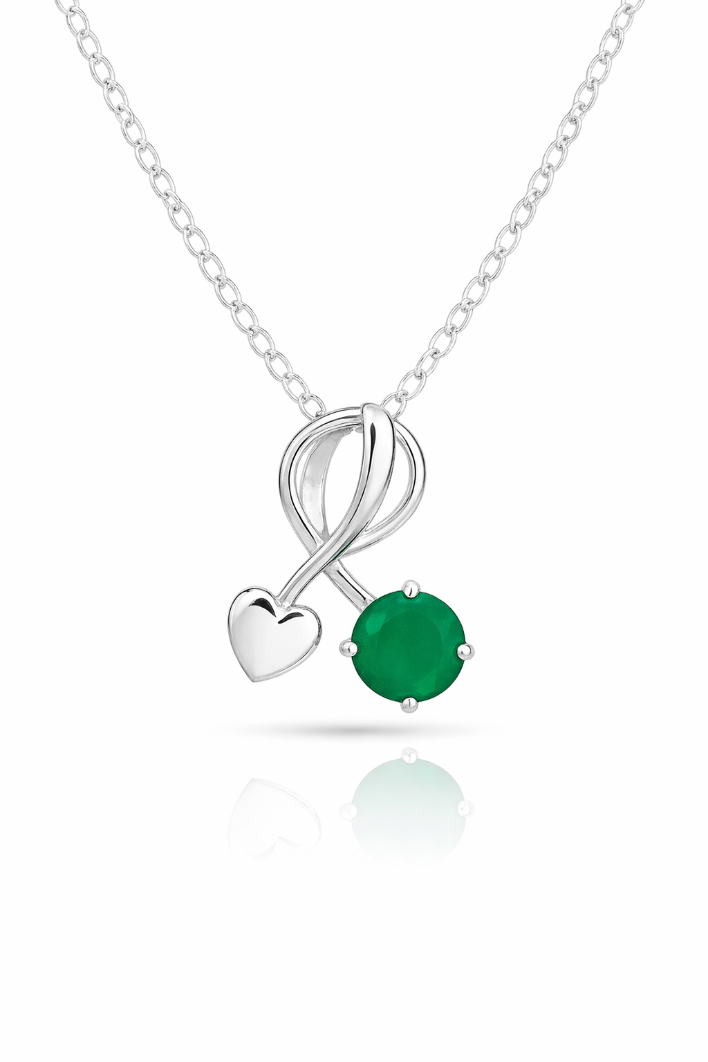 Green Onyx Silver Heart & Ribbon Pendant