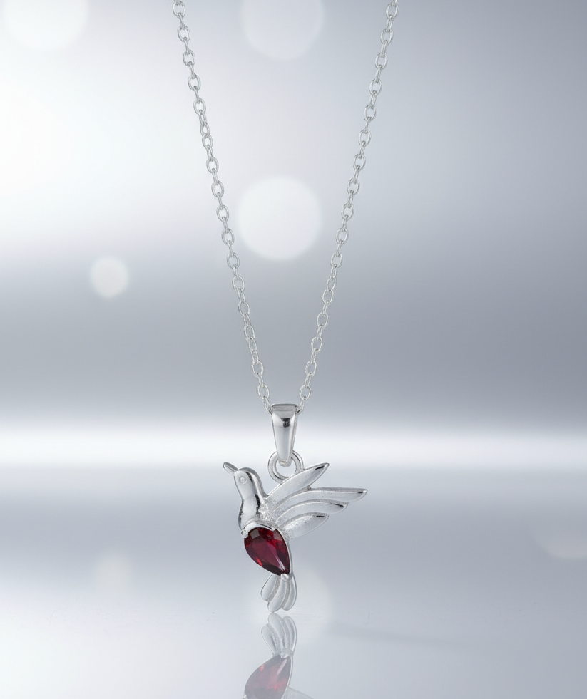 Red Garnet Pear-Cut Bird Pendant