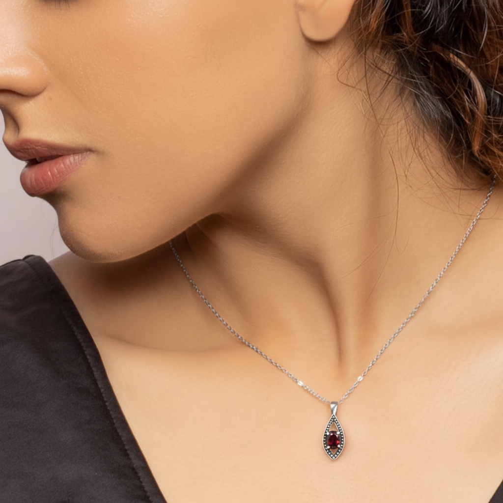 Vintage Eye Shape Silver Pendant