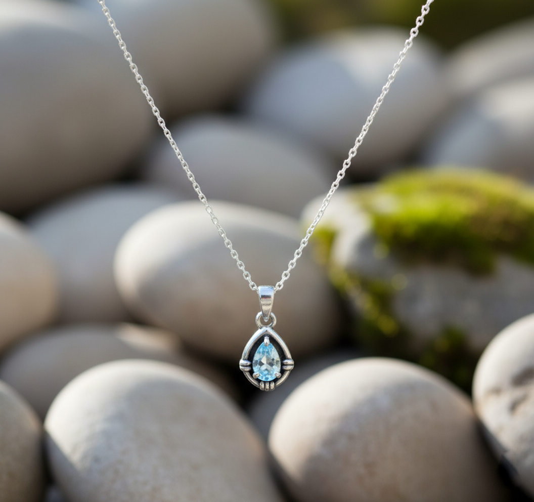 Sparkling Blue Topaz Teardrop Pendant