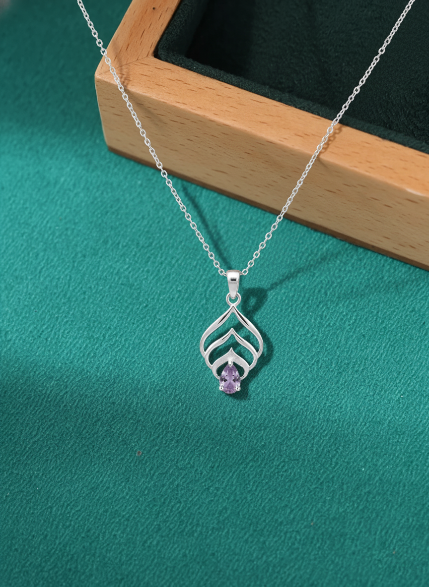 Minimalist Amethyst Silver Pendant
