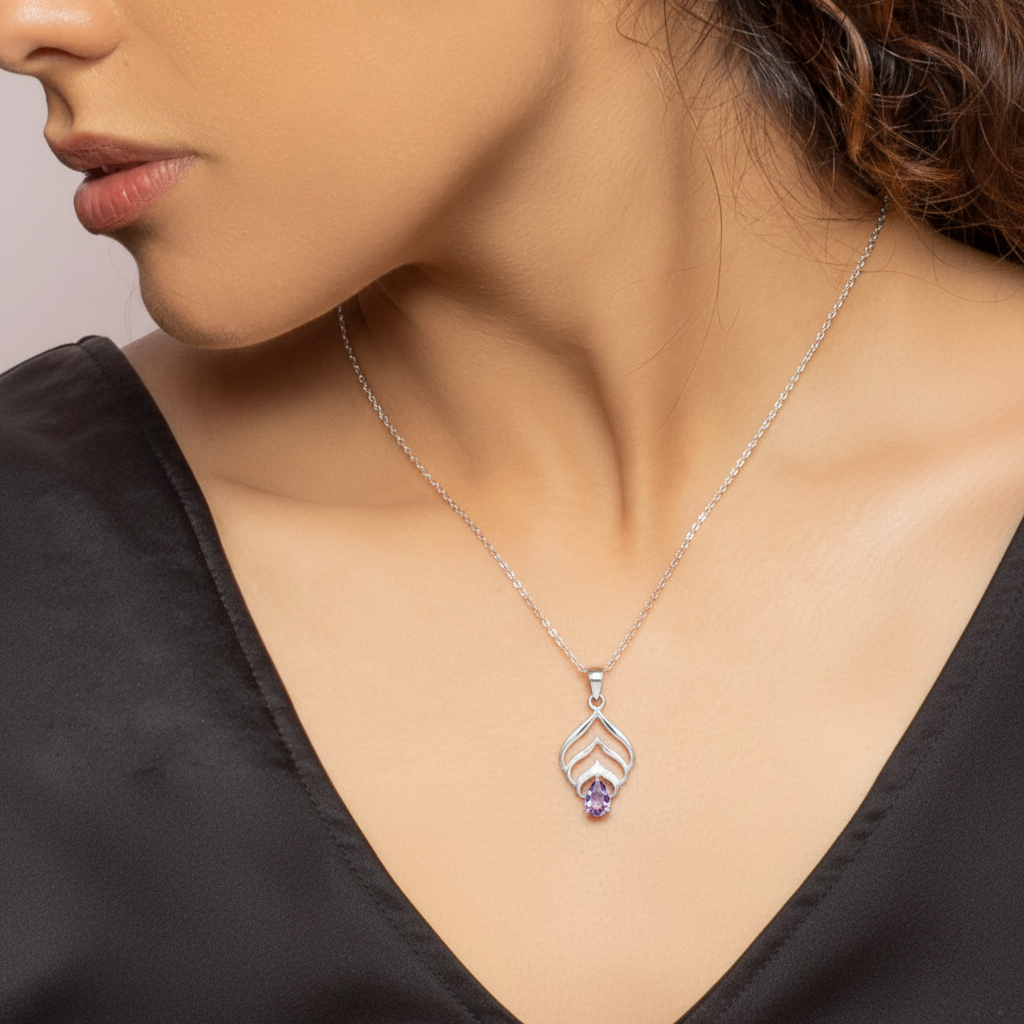 Minimalist Amethyst Silver Pendant