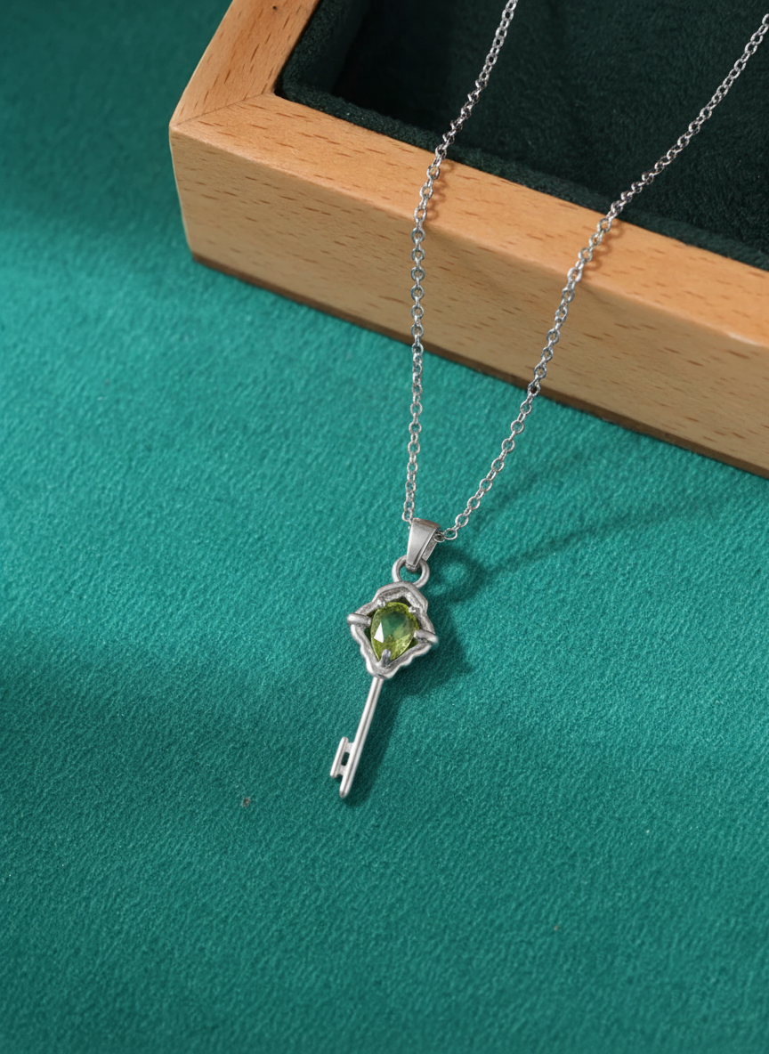 Vibrant Green Peridot Key Necklace