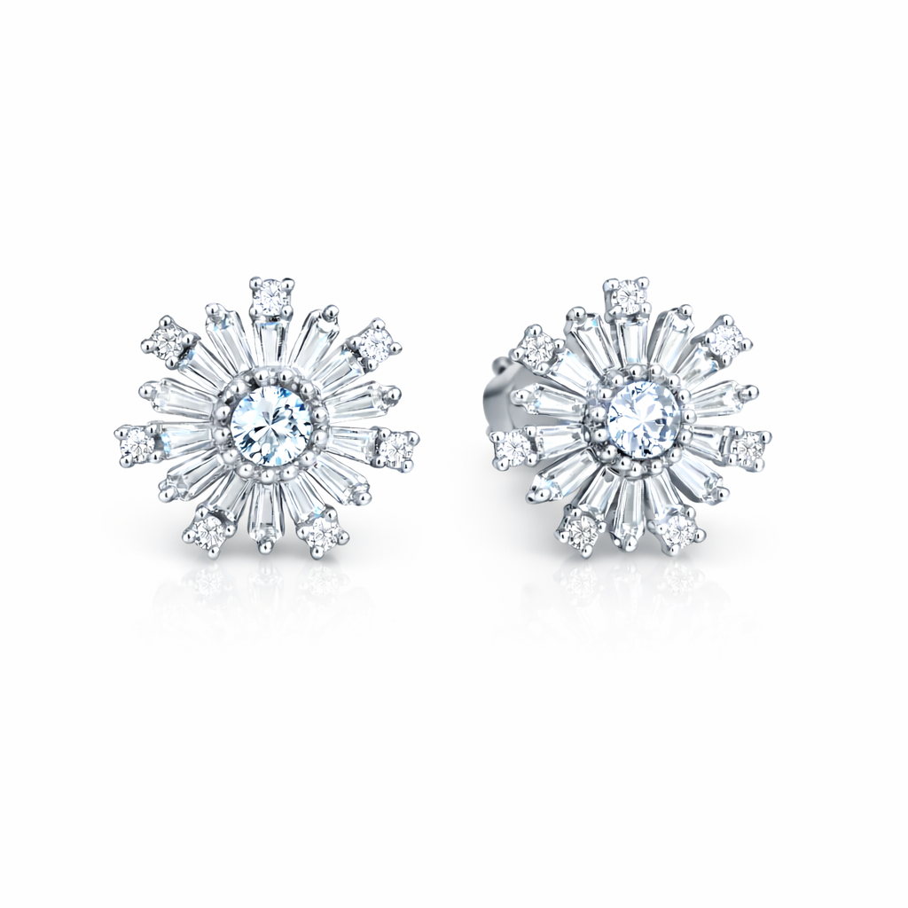 Floral Cubic Zirconia Silver Studs