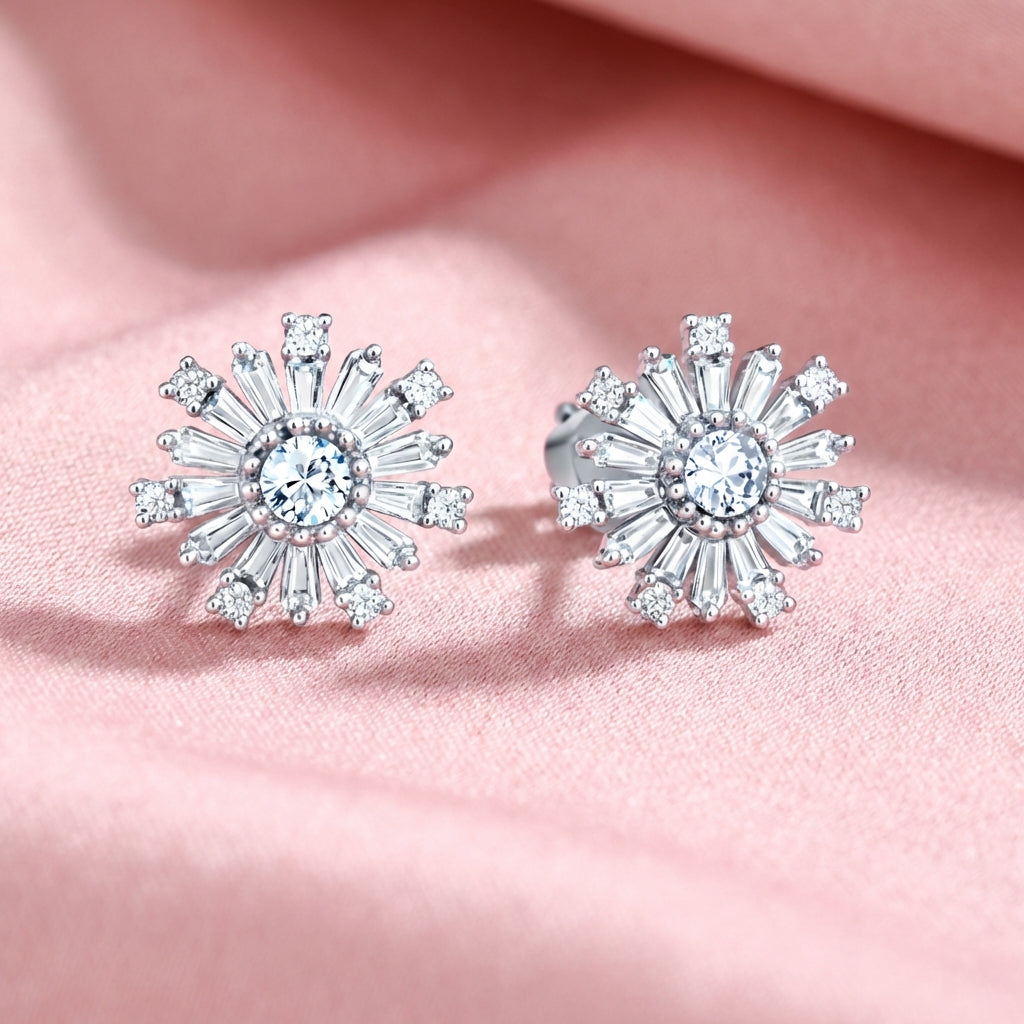 Floral Cubic Zirconia Silver Studs