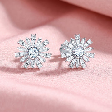 Floral Cubic Zirconia Silver Studs