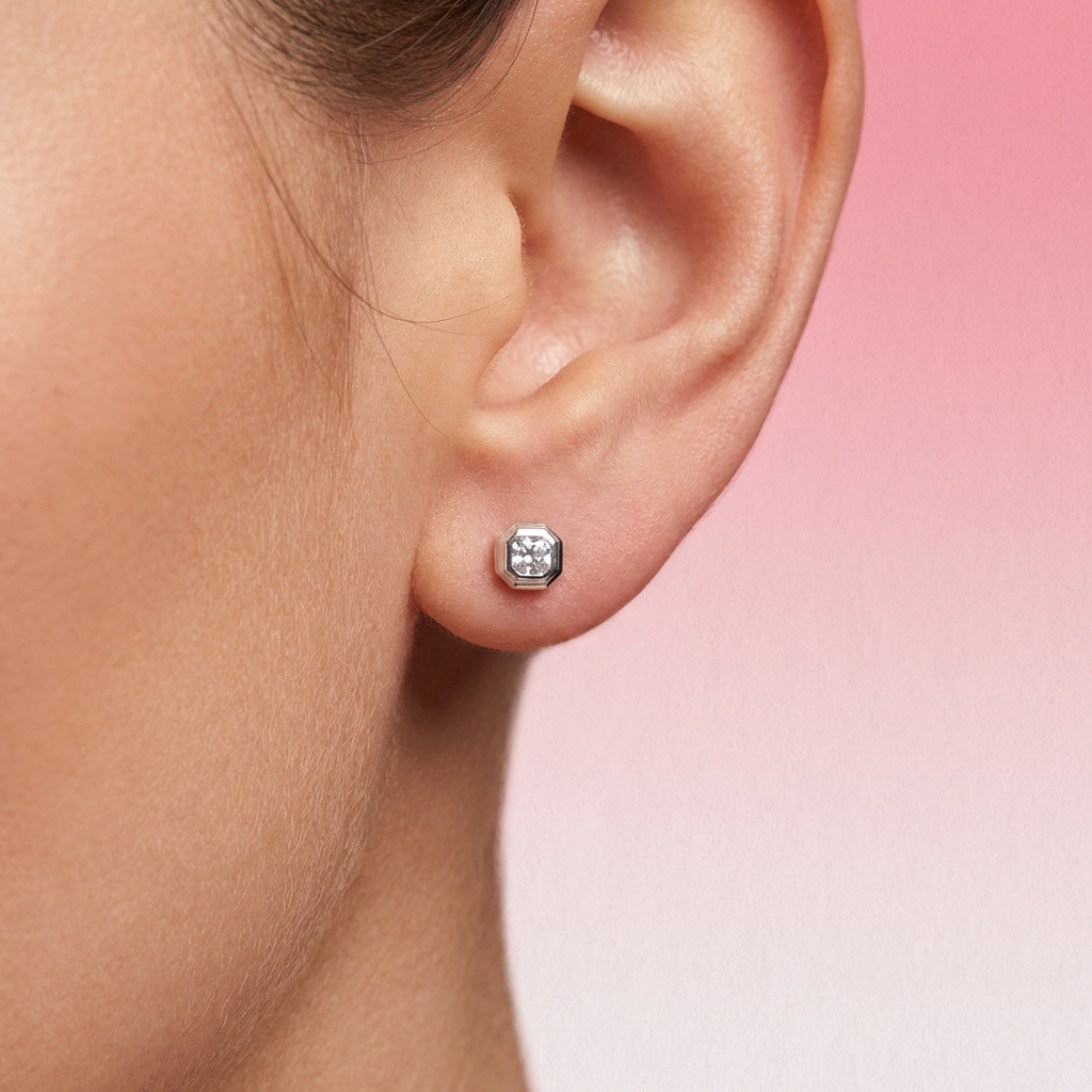 Silver Cubic Zirconia Square Studs