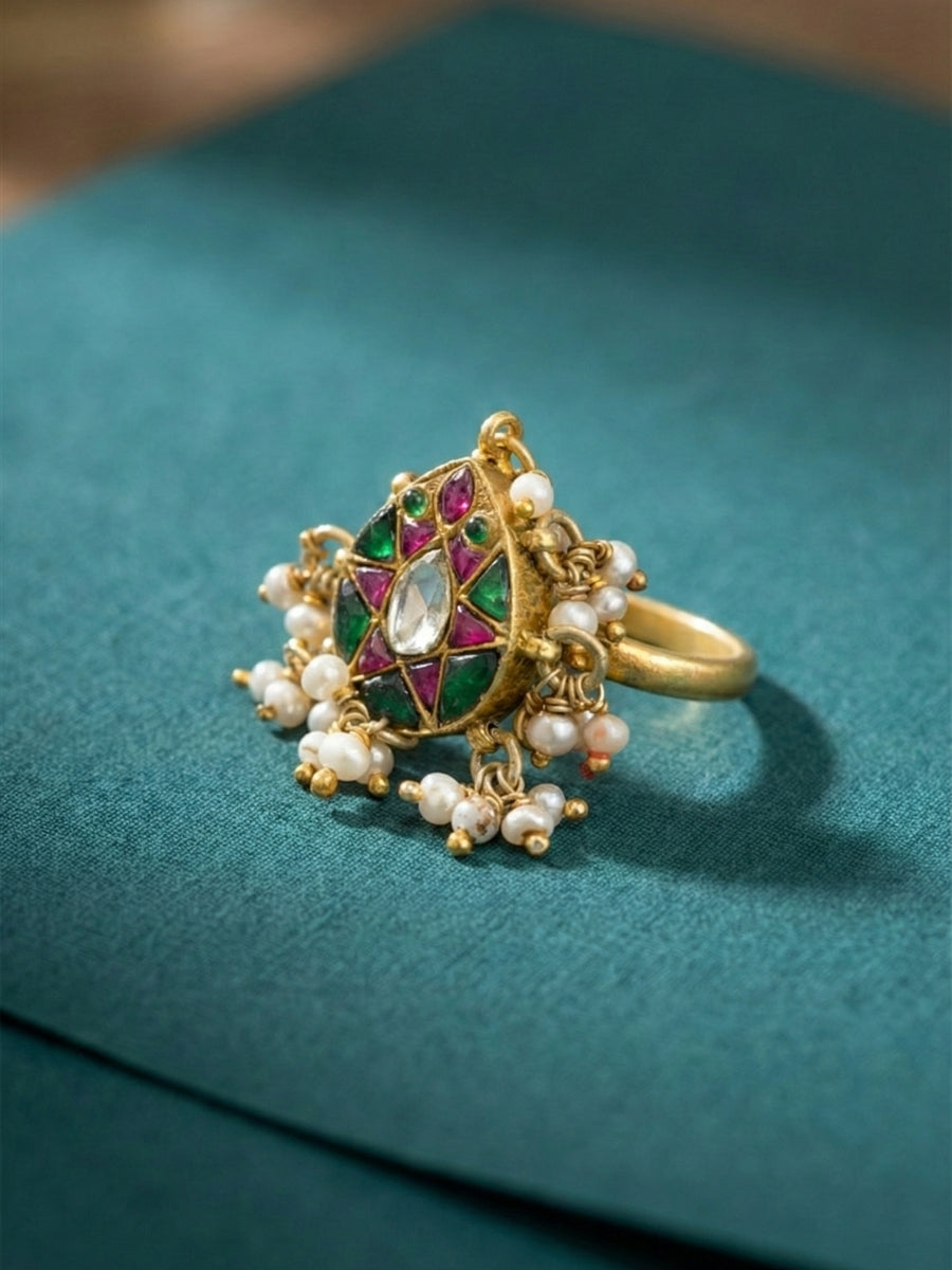 Royal Kundan Pearl Statement Ring